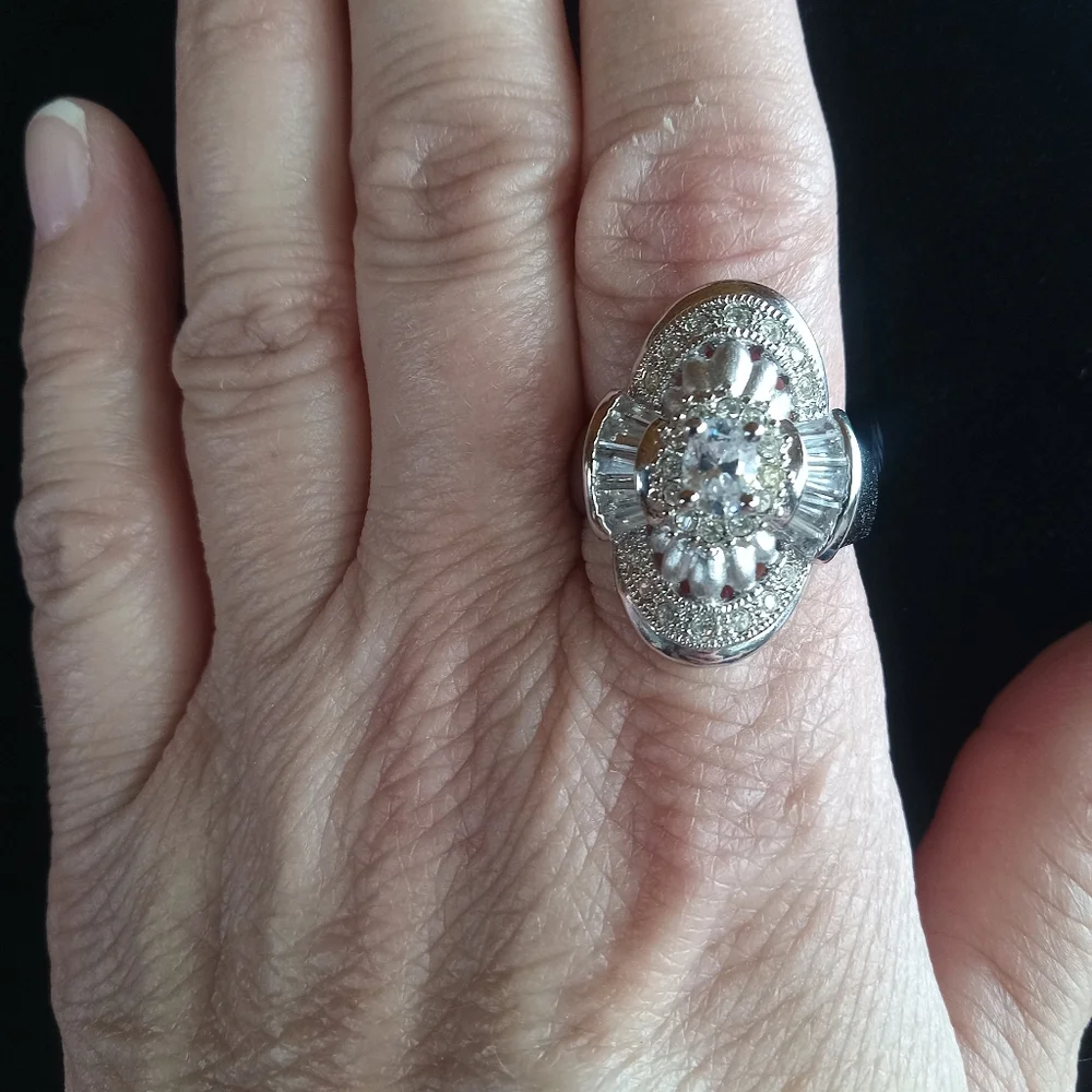 Cocktail Ring Size 9.75 Silver Plated CZ Baguette Ring Stunning By CAPACCI